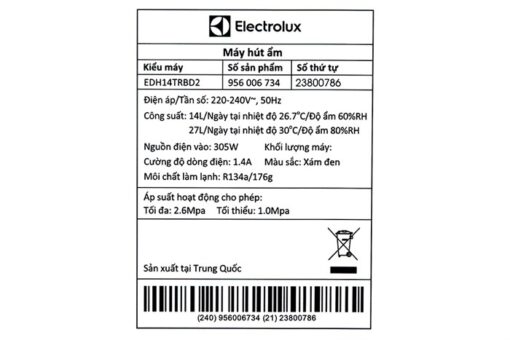 Máy hút ẩm Electrolux EDH14TRBD2 58m2 305W 14 lít