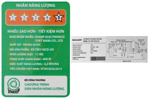 Máy giặt cửa trên Sharp 11 Kg ES-TM110CD-DS lồng đứng