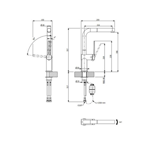 Vòi rửa nóng lạnh Furst F400551CR có dây rút