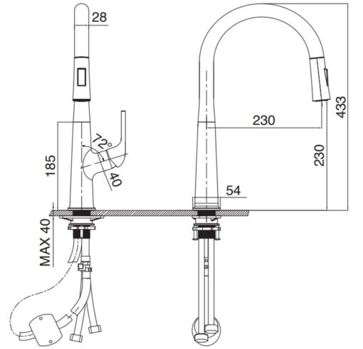Vòi rửa Kluger dây rút nóng lạnh đen nhám KLF0002B