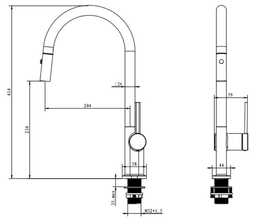 Vòi rửa Kluger dây rút nóng lạnh Chrome KLF0003SC