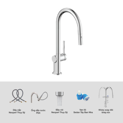 Vòi rửa Kluger dây rút nóng lạnh Chrome KLF0003SC