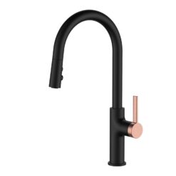 Vòi rửa Kluger dây rút nóng lạnh đen vàng KLF0005B