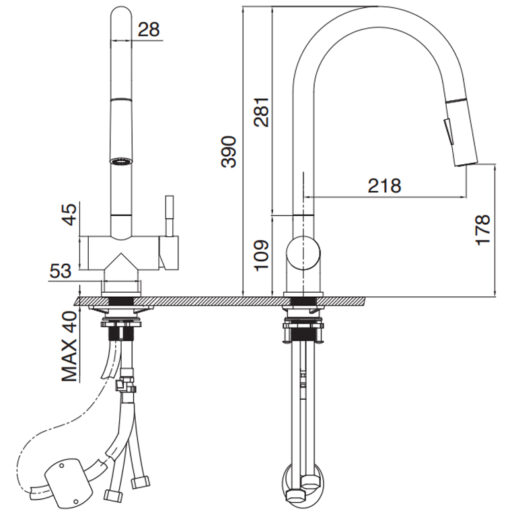 Vòi rửa Kluger dây rút nóng lạnh đen nhám KLF0008B