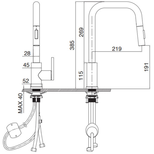Vòi rửa Kluger dây rút nóng lạnh Chrome  KLF0011C