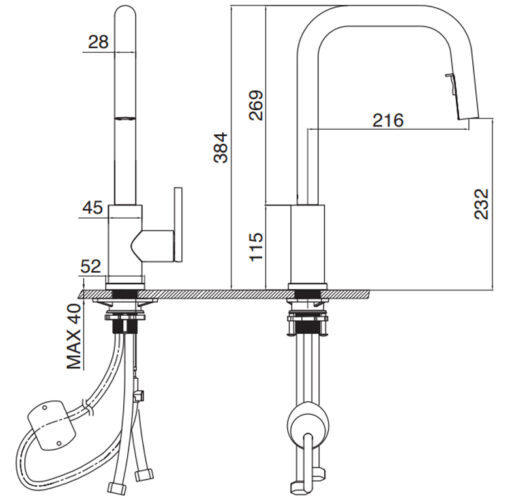 Vòi rửa Kluger dây rút nóng lạnh Chrome KLF0015C