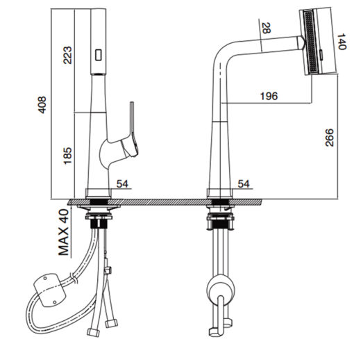 Vòi rửa Kluger dây rút nóng lạnh RO đen nhám KLF0018B