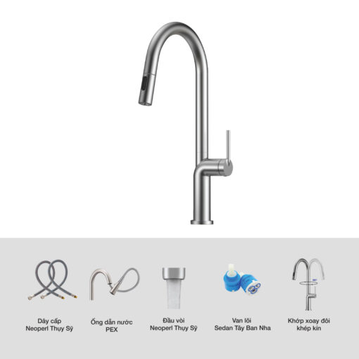 Vòi rửa Kluger dây rút nóng lạnh Satin KLF0020S