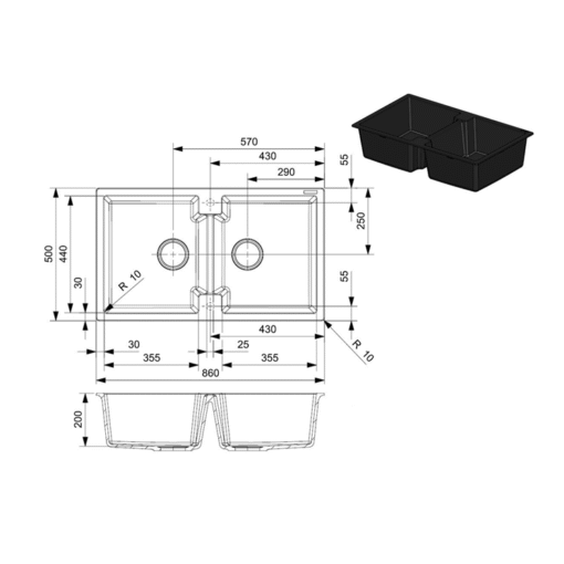 Chậu rửa 2 hố Reginox 86cm đá Amsterdam 20 màu xám R31018