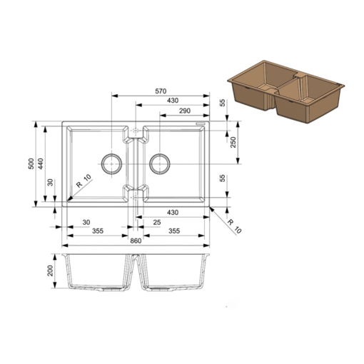 Chậu rửa 2 hố Reginox 86cm đá Amsterdam 20 màu kem R31025