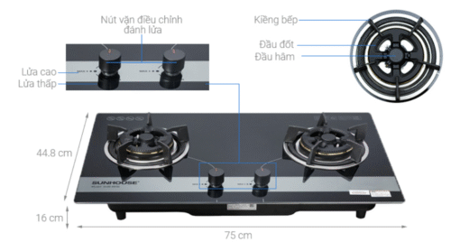 Bếp gas âm kính Sunhouse SHB8836