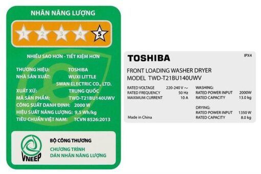 Máy giặt cửa trước13kg sấy 8kg Toshiba Inverter TWD-T21BU140UWV(MG) lồng ngang