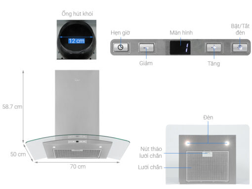 Máy hút mùi kính cong Teka NC 780 70cm 230W