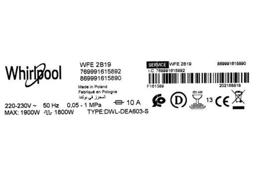 Máy rửa bát độc lập Whirlpool 13 bộ WFE 2B19