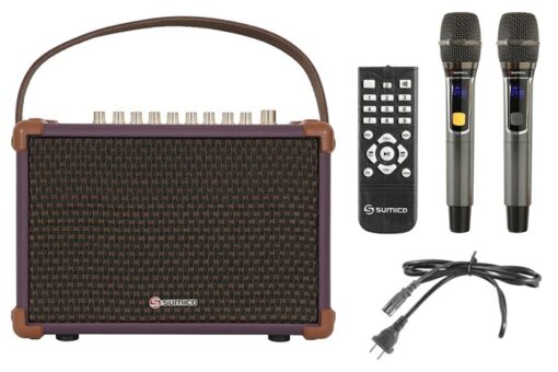 Loa karaoke xách tay Sumico 100W 2 micro kèm điều khiển BELLA 42 Purple