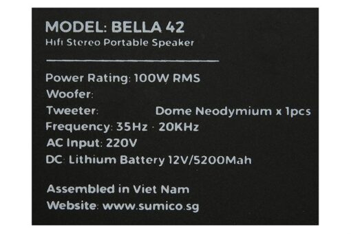 Loa karaoke xách tay Sumico 100W 2 micro kèm điều khiển BELLA 42 Purple
