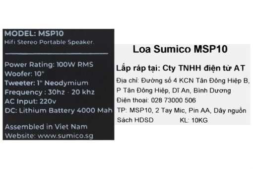 Loa karaoke xách tay Sumico 100W 2 micro MSP10