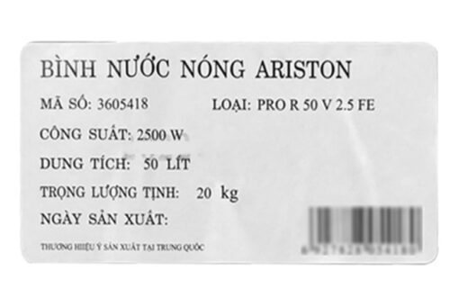 Bình nóng lạnh gián tiếp Ariston 50 lít PRO R50 V 2.5 FE