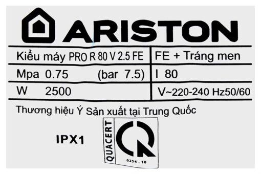 Bình nóng lạnh gián tiếp Ariston 80 lít PRO R80 V 2.5 FE