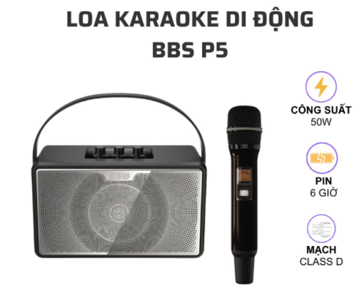 Loa karaoke di động xách tay BBS P5 6 giờ 3.4KG Bluetooth 1 mic