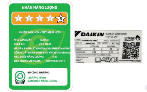 Điều hoà 2 chiều Daikin FTHF60VAVMV Inverter 2.5 HP 20.500 BTU