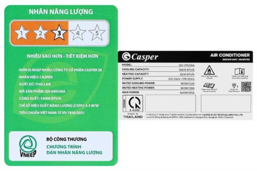 Điều hòa Casper inverter 9000BTU 2 chiều QH-09IU36A
