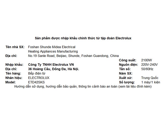 Bếp từ 1 vùng nấu Electrolux ETD42SKS