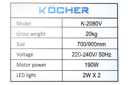 Máy hút mùi áp tường 90cm Kocher K-2080V