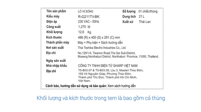 Lò vi sóng có nướng 21 lít Sharp R-G211TV-BK