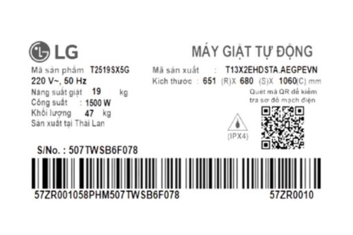 Máy giặt LG Inverter 19 kg T2519SX5G