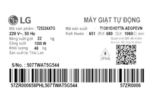 Máy giặt LG Inverter 22 kg T2522AX7G