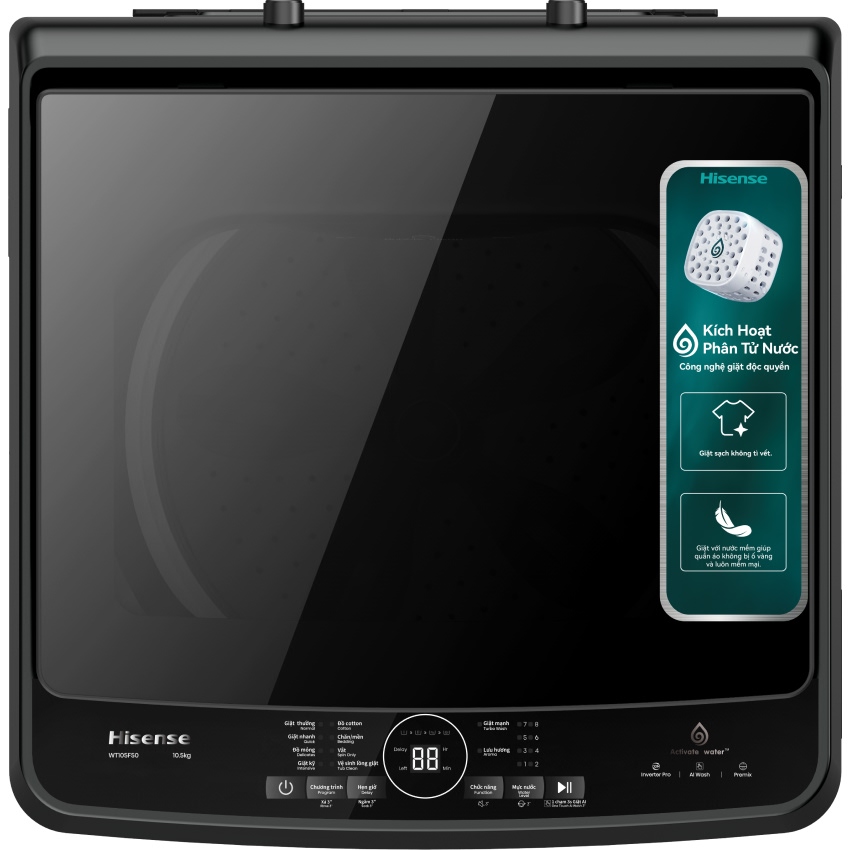 Máy giặt cửa trên Hisense lồng đứng Inverter 10.5 kg WT105F50