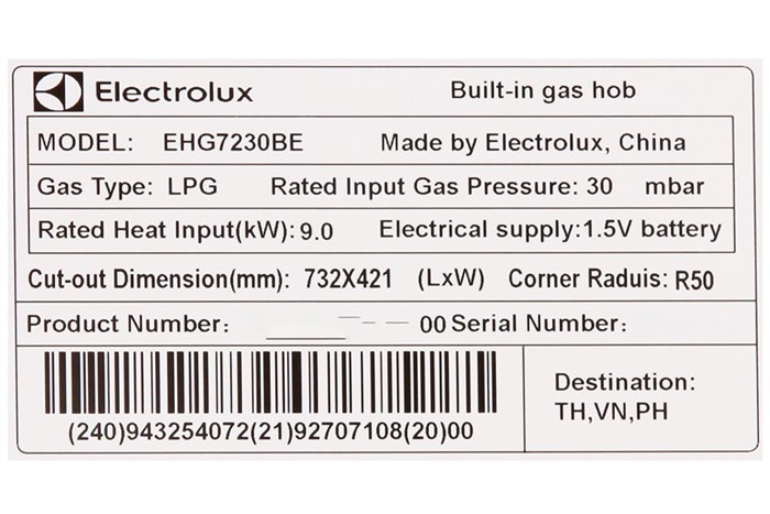 Bếp gas âm 2 vùng nấu Electrolux EHG7230BE