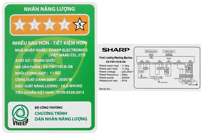 Máy giặt Sharp Inverter 11 kg ES-FM110CB-SB