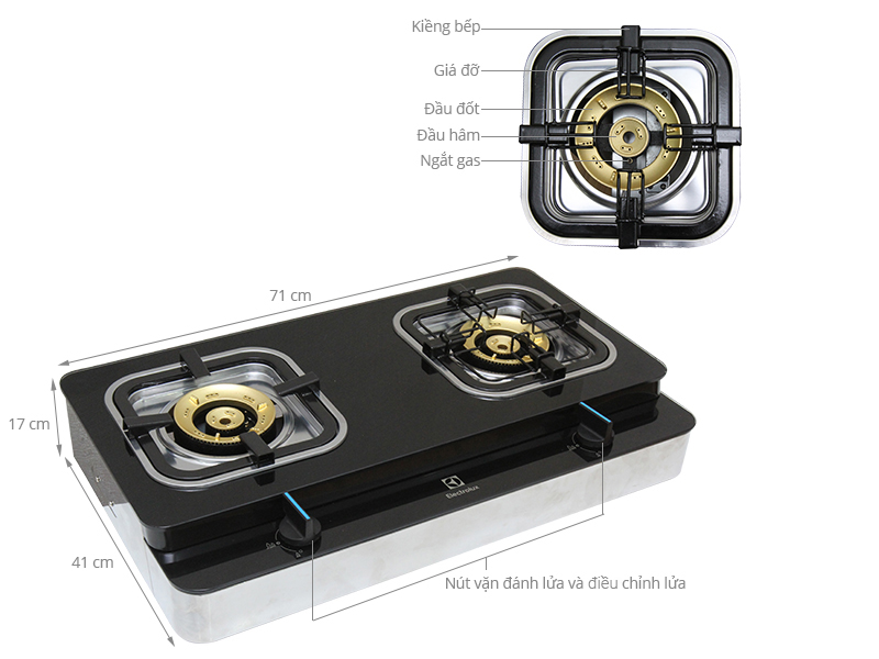 Bếp gas dương 2 vùng nấu Electrolux ETG729GKTR