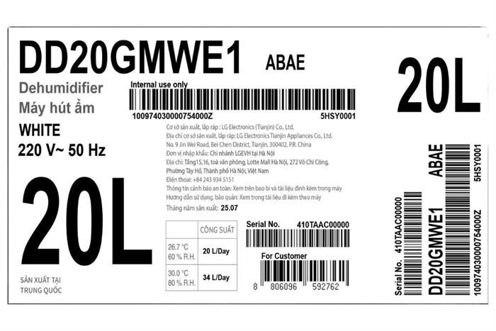 Máy hút ẩm LG Dual Inverter DD20GMWE1