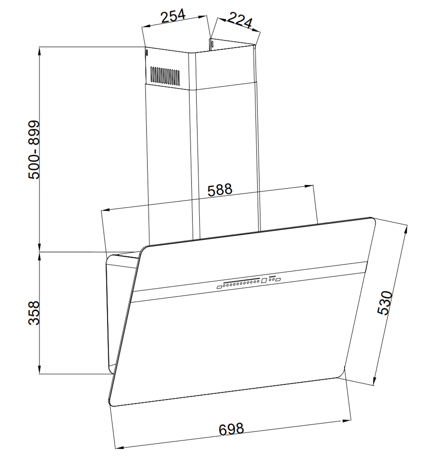 Máy hút mùi áp tường kính vát màu xám 70cm GrandX GX H70S86G