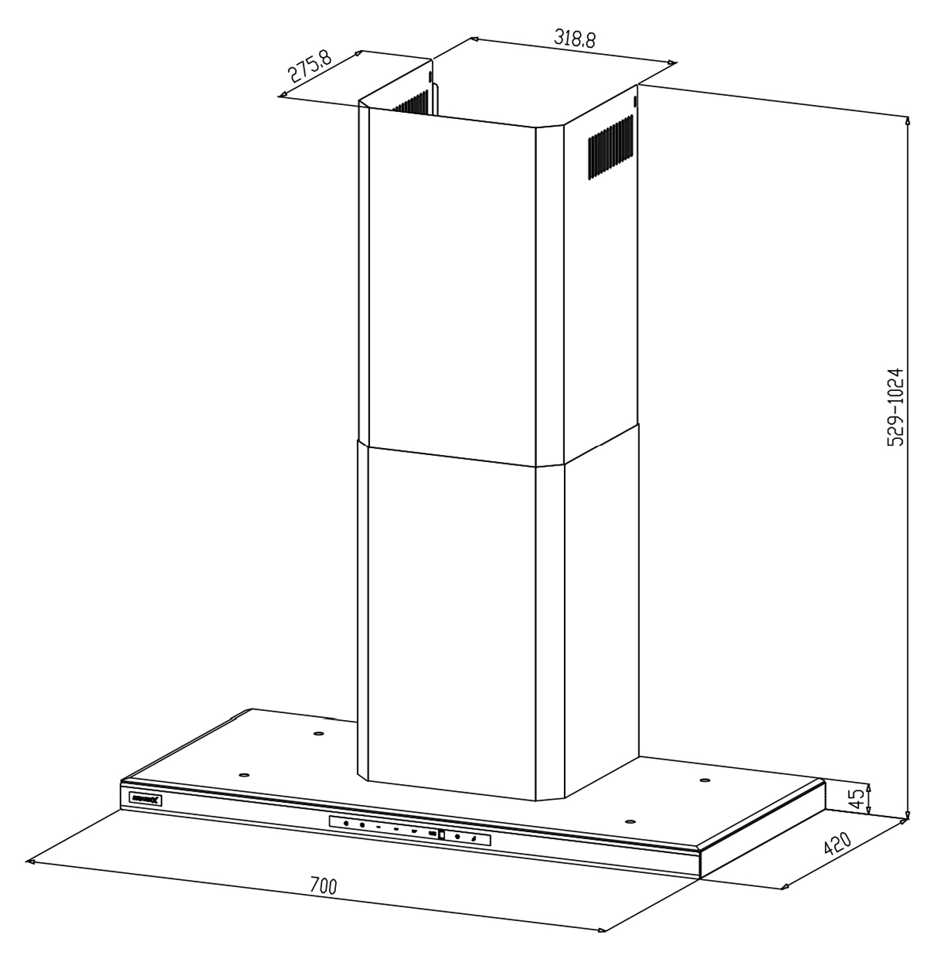 Máy hút mùi áp tường chữ T màu đen 70cm GrandX GX H70T65