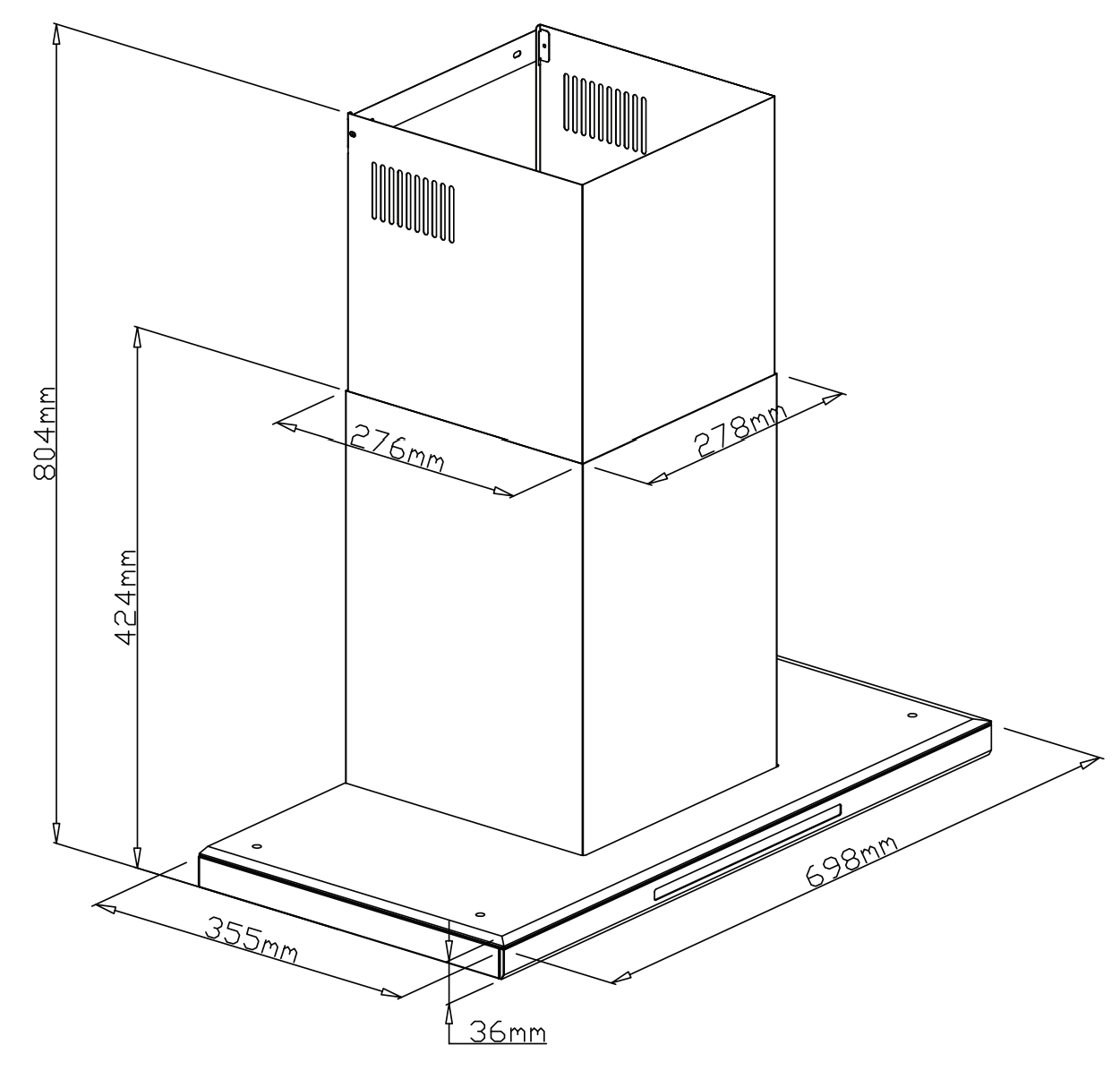 Máy hút mùi áp tường chữ T Inox kính đen 70cm GrandX GX H70T78B (GX H70T78SB)