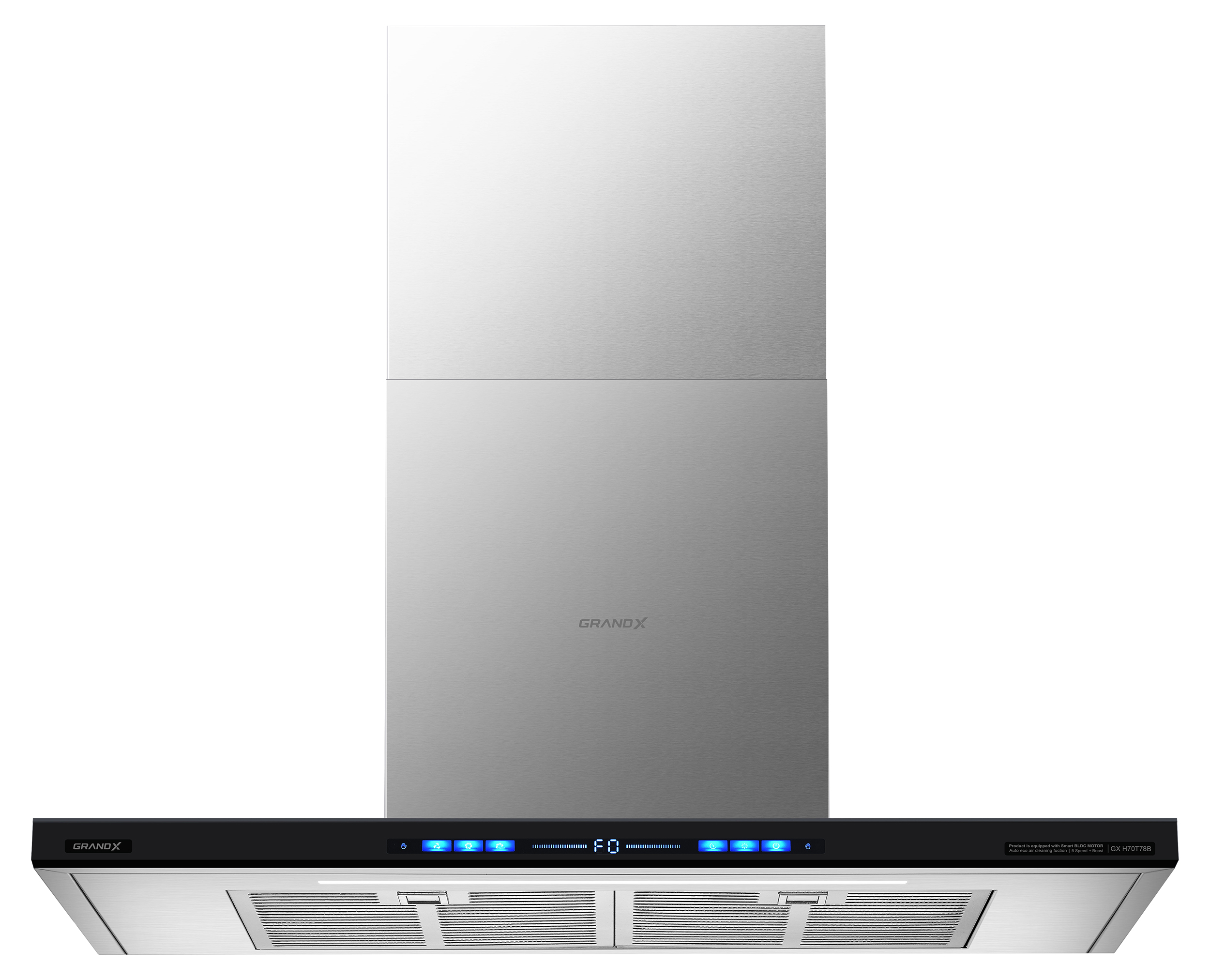 Máy hút mùi áp tường chữ T Inox kính đen 70cm GrandX GX H70T78B (GX H70T78SB)