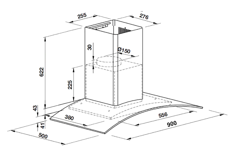 Máy hút mùi áp tường kính cong màu đen 90cm GrandX GX H90C62B(GX H90C62M)