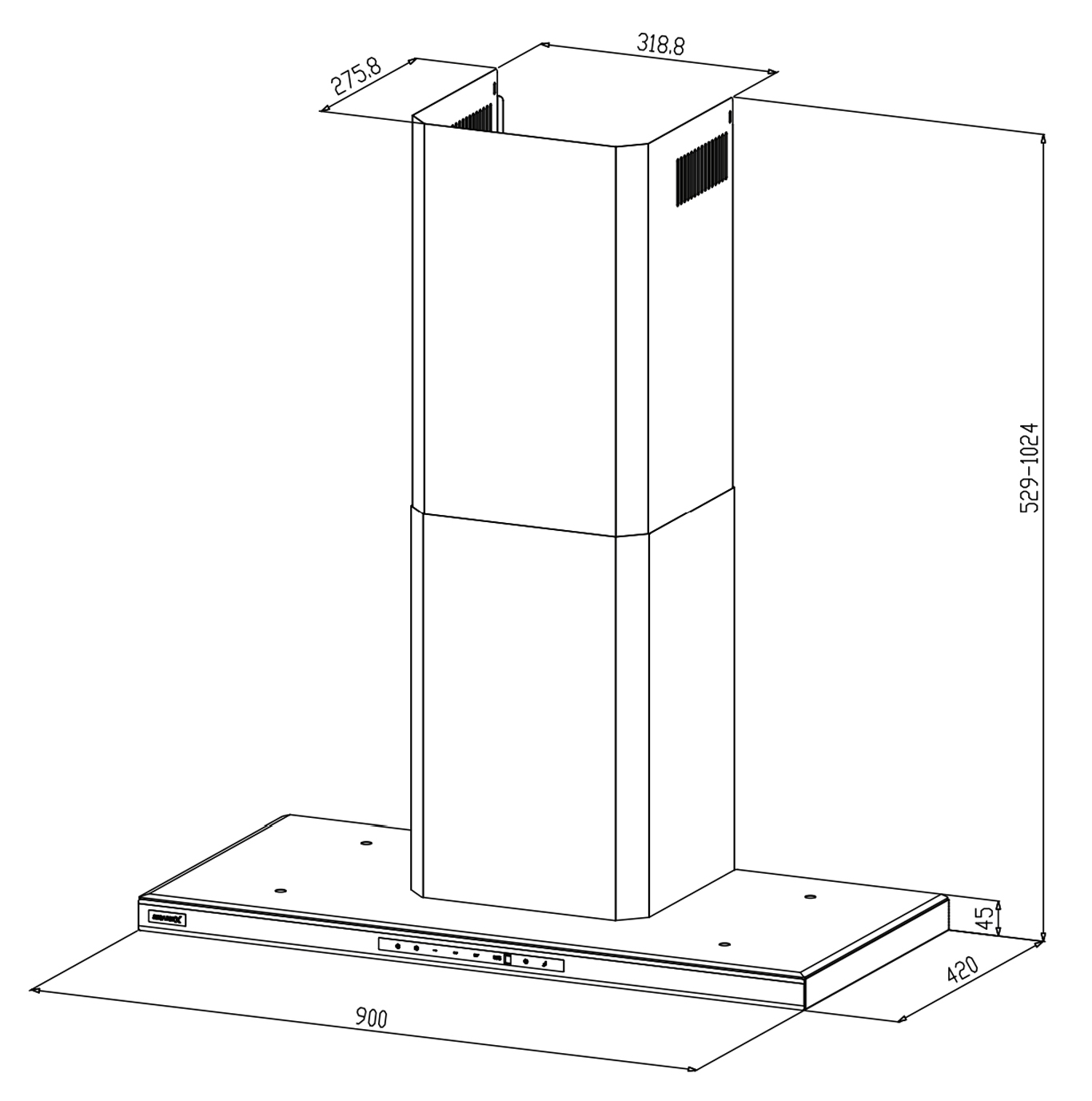 Máy hút mùi áp tường chữ T màu xám Titan 90cm GrandX GX H90C69G(GX H90T69G)