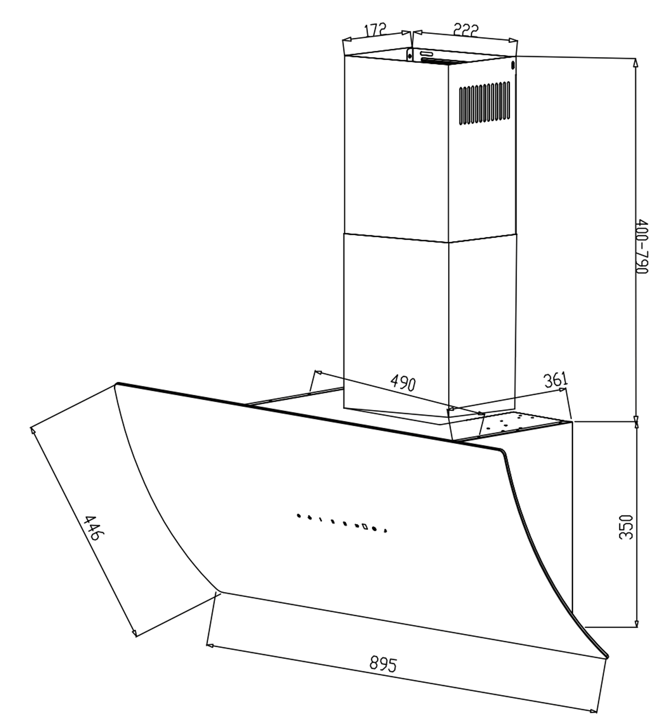 Máy hút mùi áp tường kính vát mở cửa tự động 90cm GrandX GX H90F87B(GX H90S87B)