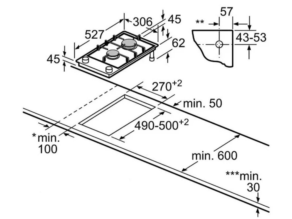 Bếp gas 2 vùng nấu Domino Bosch PRB3A6B70