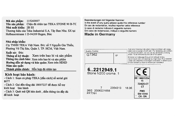 Chậu rửa chén 2 ngăn đá Teka STONE 90 B-TG 2B SS