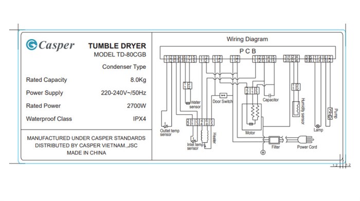 Máy sấy ngưng tụ Casper 8 kg TD-80CGB