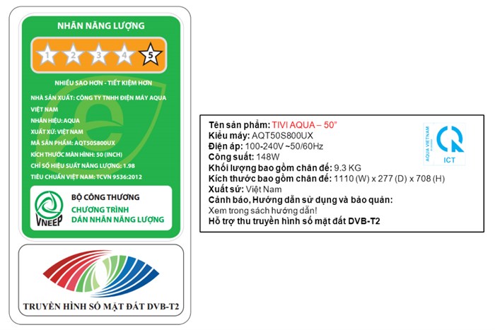 Google Tivi QLED Aqua 4K 50 inch AQT50S800UX