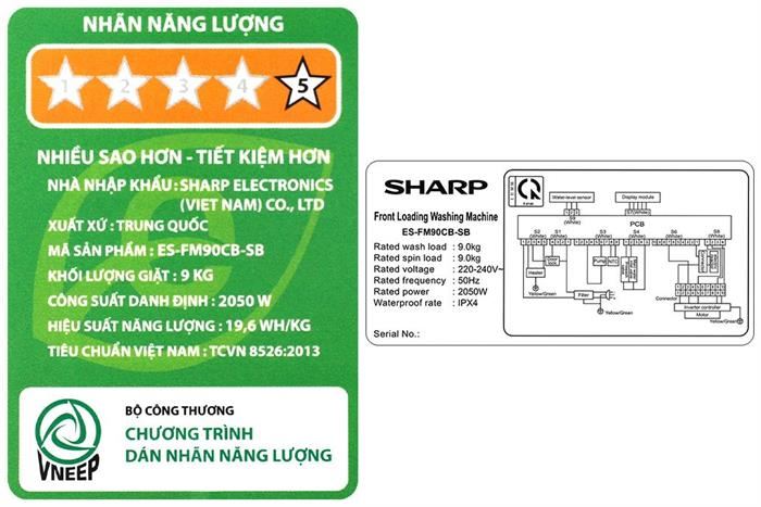 Máy giặt Sharp Inverter 9 kg ES-FM90CB-SB