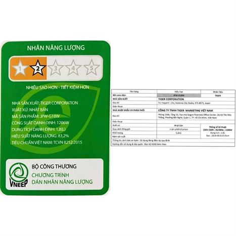 Nồi cơm cao tần Tiger 1.8 lít JPW-G18W