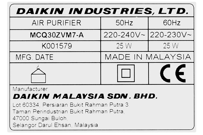 Máy lọc không khí 25W Daikin MCQ30ZVM7-A